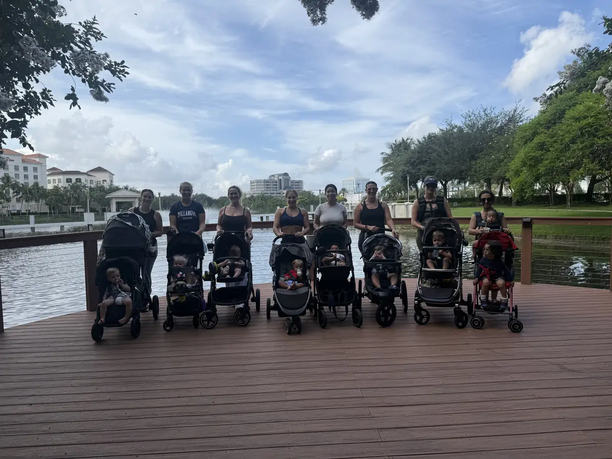 Parents with strollers on the waterfront